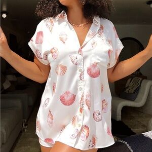 SHOW ME YOUR MUMU Day Dream PJ Top In White Shell Luxe Satin